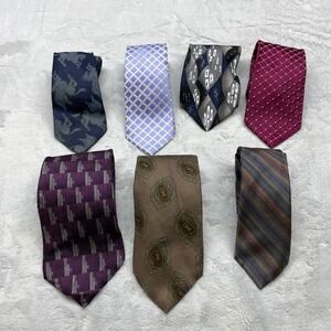 Mixed Brand Lot of 7 Mens Neckties OS Multicolor Silk Polyester Patterned Bundle